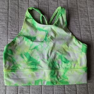 Lululemon highlighter green and yellow tie dye high neck sports bra